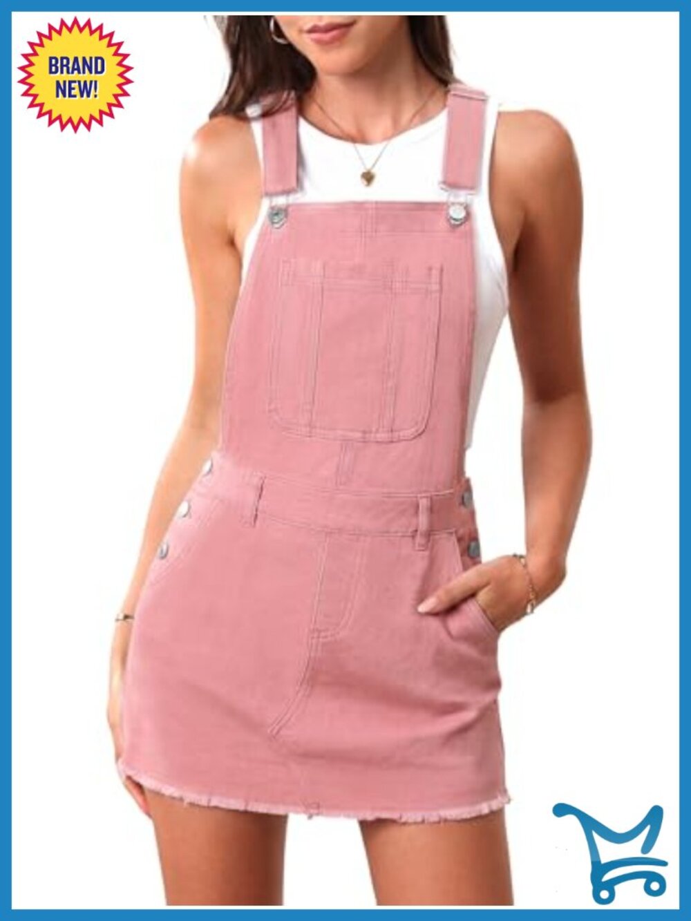 Denim Mini Overall Dress with Pockets Cowgirl Outfit Stretchy Adjustable Straps